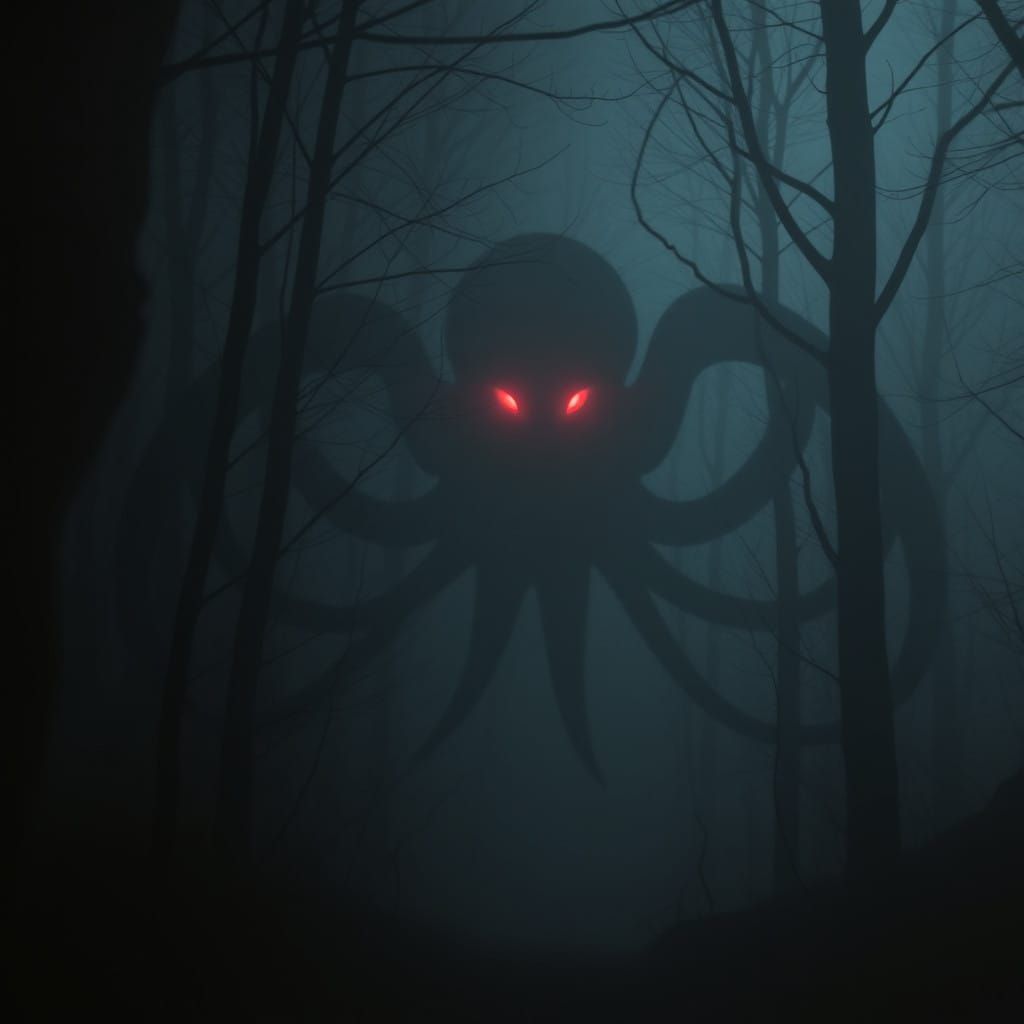 Octopus in Dark Foggy Woods