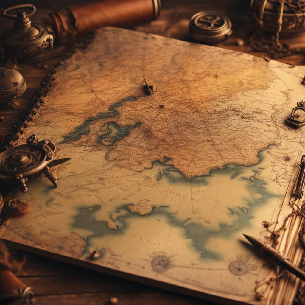 Vintage Pirate Map in Scrapbook Style