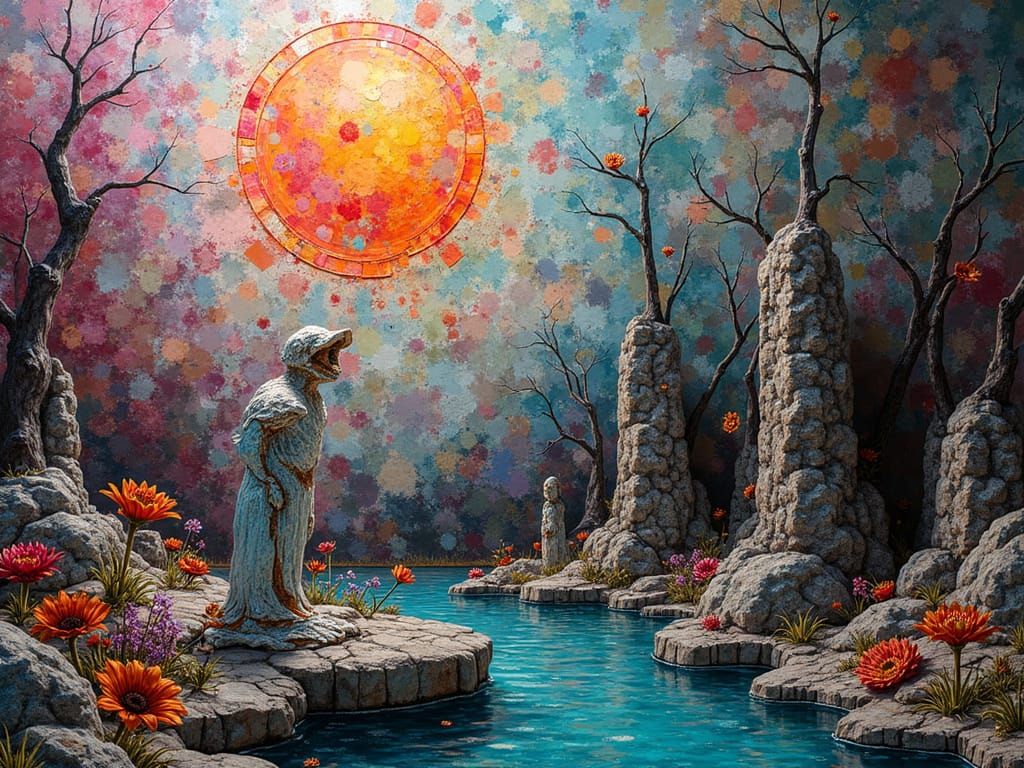 mutlicolored shattered flowing acrylic mirrors variegated kn...