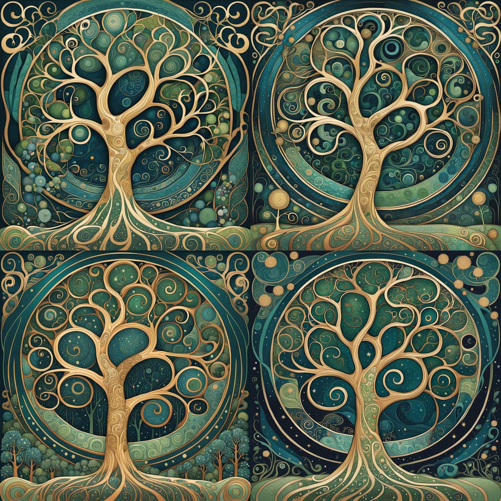 Mystical Tree: An Art Nouveau Illustration