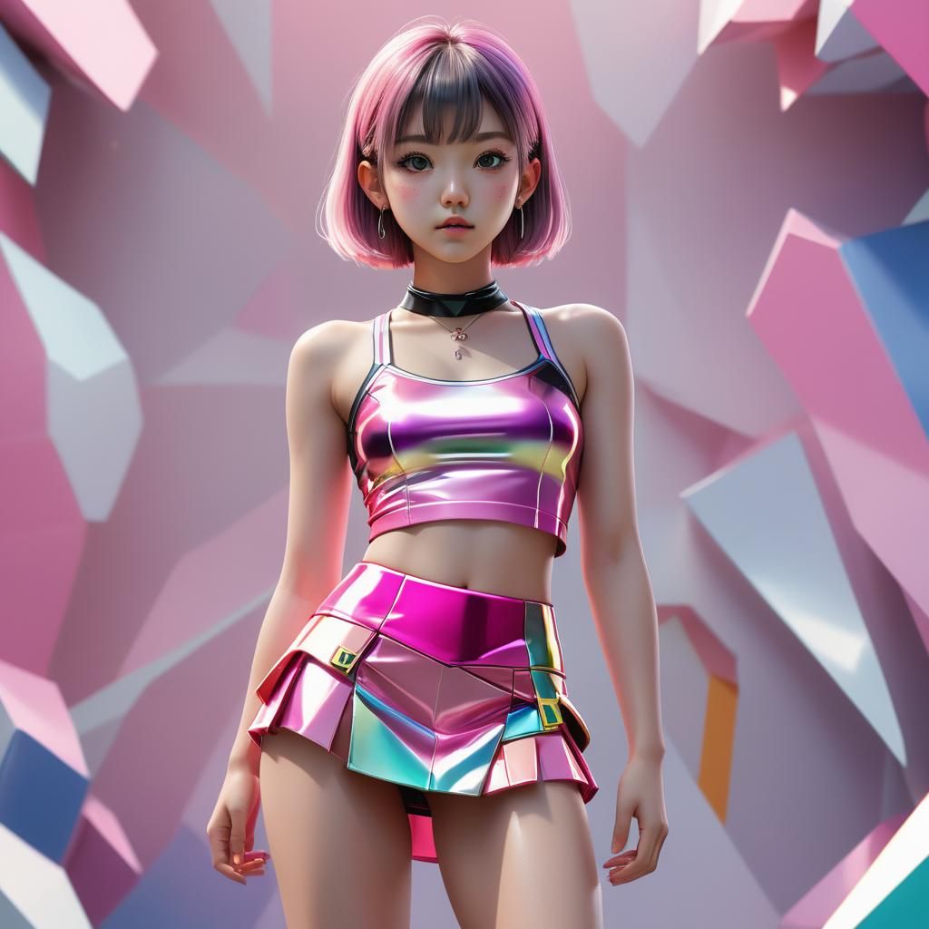 Anime Woman in Pink Skirt: 3D Digital Art