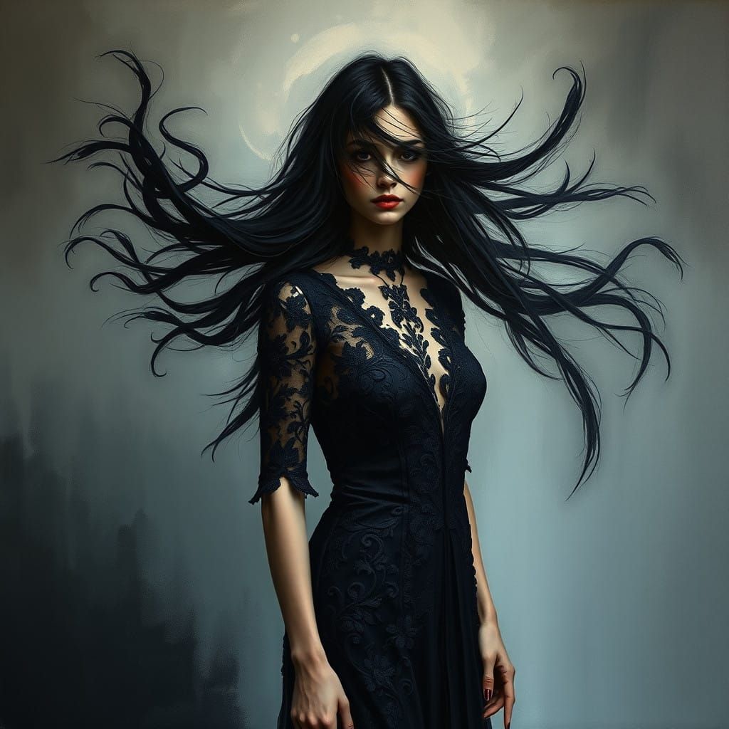 Goth Woman in Dramatic Ethereal Backdrop