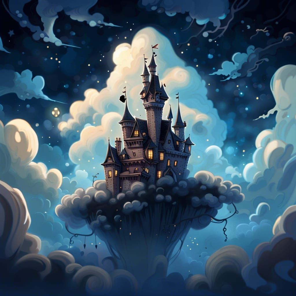 Spooky Castle in the Clouds: Digital Art