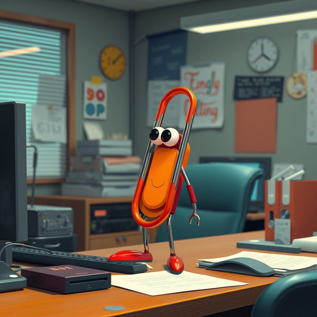 Nostalgic 90s Office Assistant in Digital Painting Style