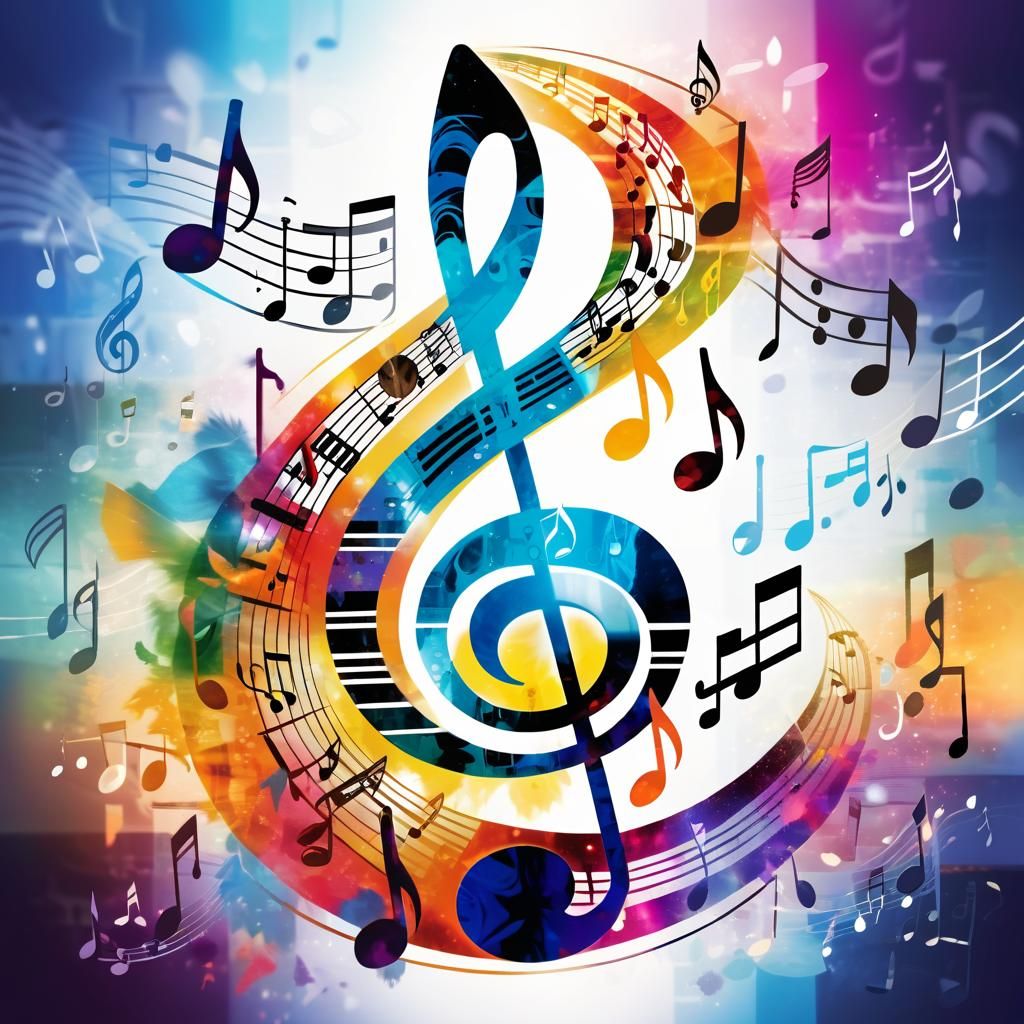 Vibrant Music Note Double Exposure Art