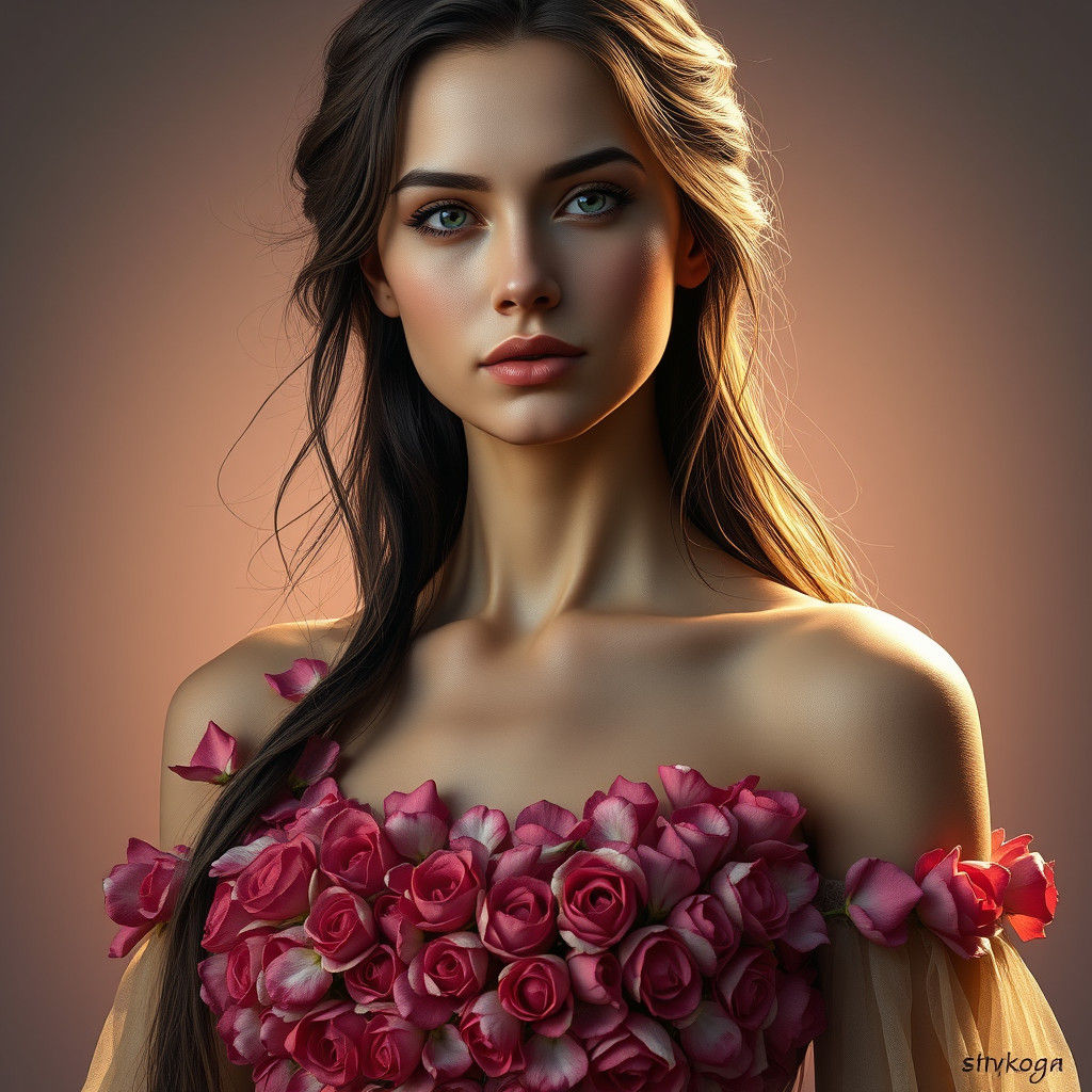 Rose Petal Dress Portrait in Fantasy Art Style