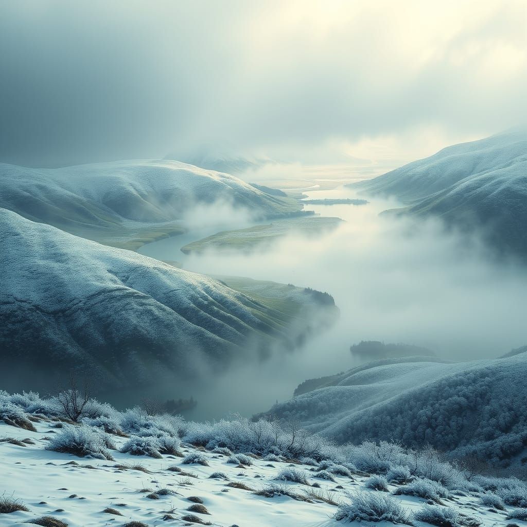 Snowy Irish Highlands Landscape in Digital Painting Style