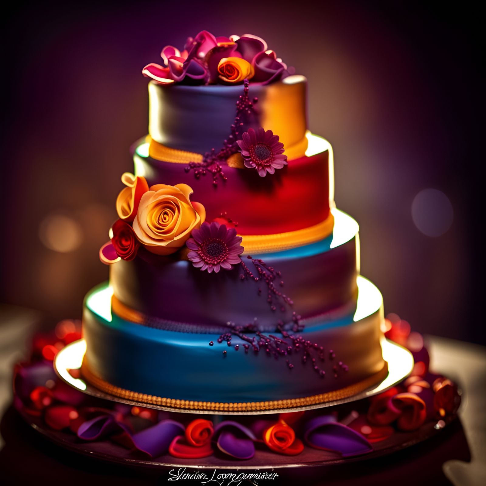 Wedding cakes, love, romantic couples, showing love beautiful cake astonish, mind blowing HDR lens flare dynamic lightin...