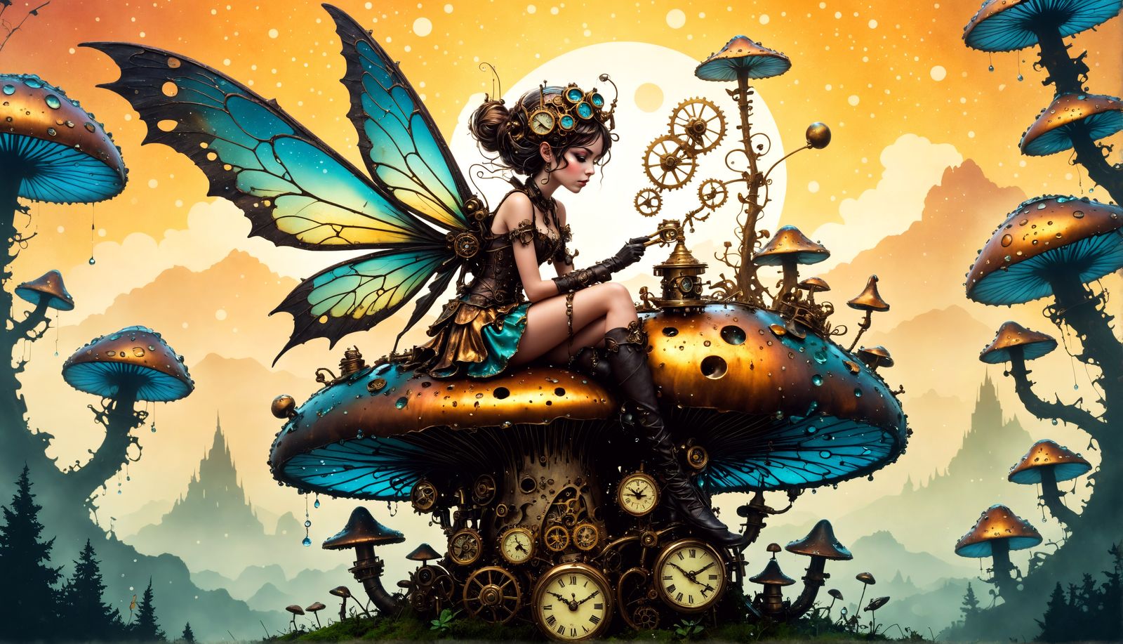 Steampunk Fairy on Mushroom: Macro Photograph