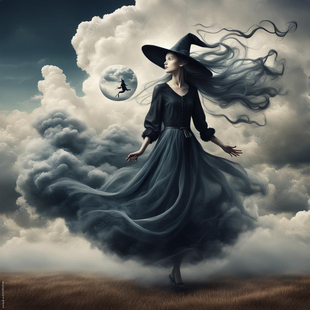 Surreal Witch Made of Air and Clouds