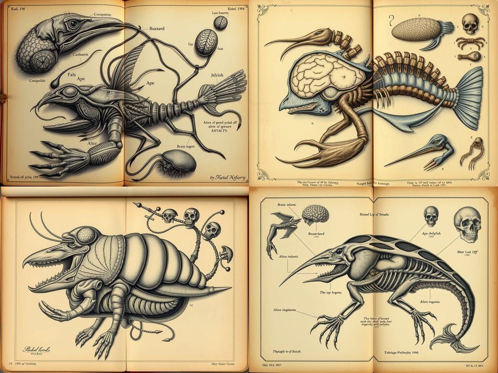 Dissection of a Grotesque Creature in Sepia Tones