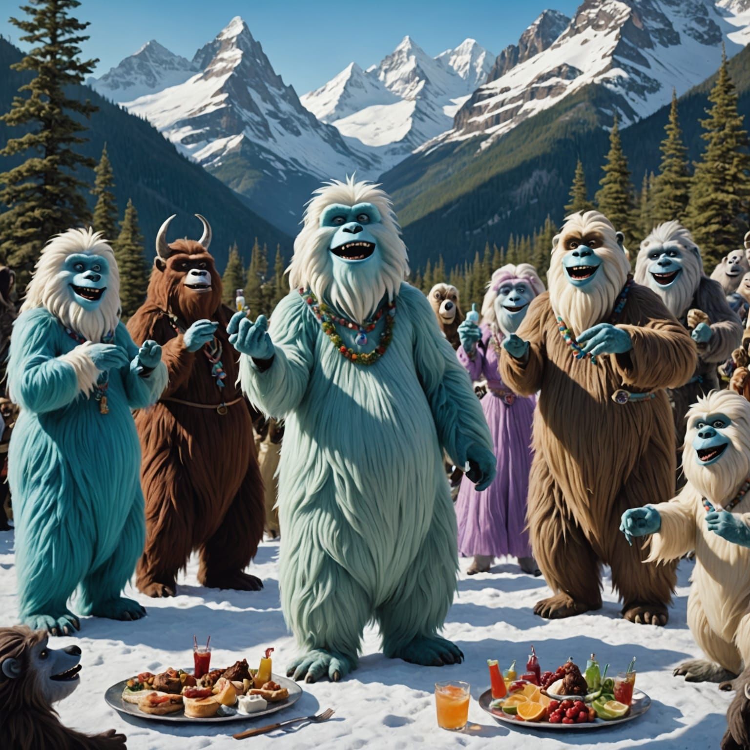 A Yeti Dance Party in the Mountains