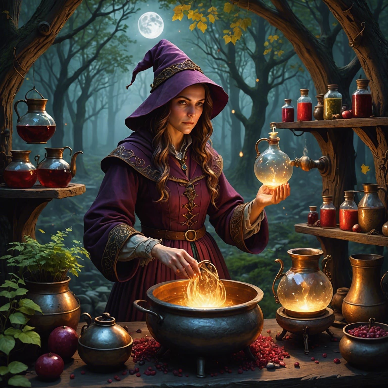 Medieval Alchemist Wizard in Forest Glade
