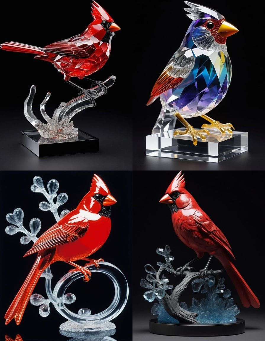 Crystal Cardinal Statue Against Dark Background