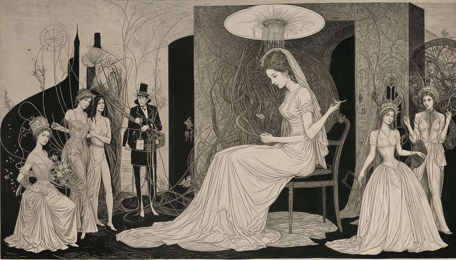 Surrealist Bride Transformation in Bold Lines and Abstract F...