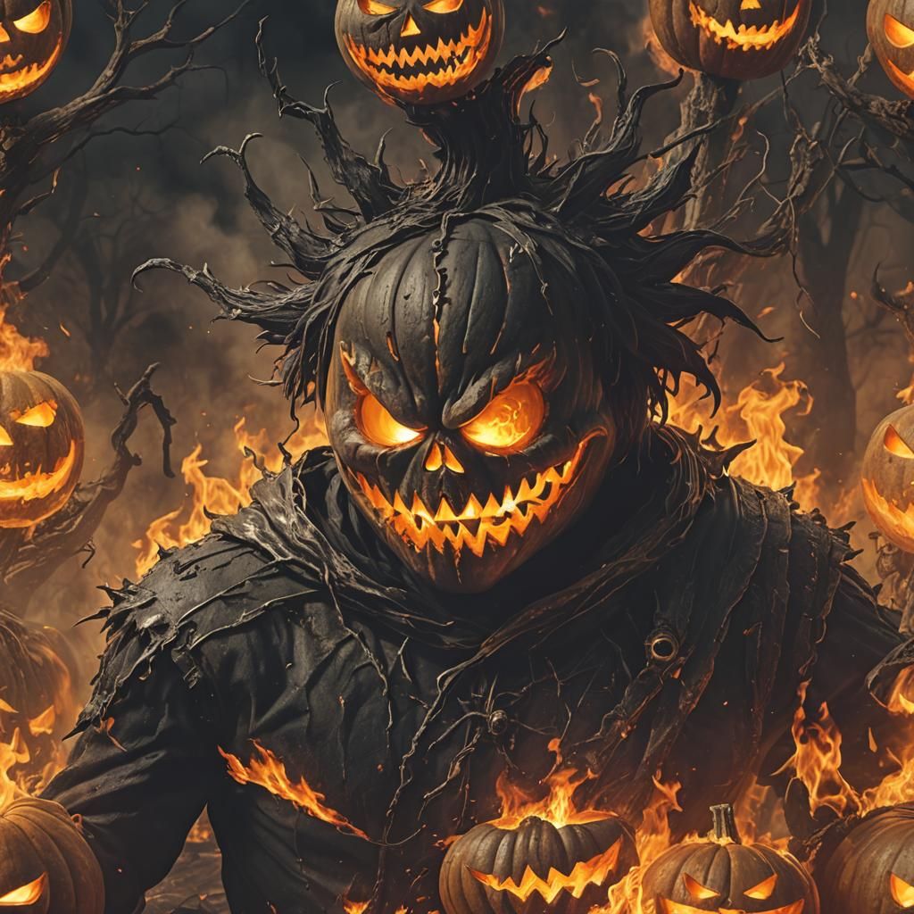 Fiery Halloween Pumpkin Monster Digital Art