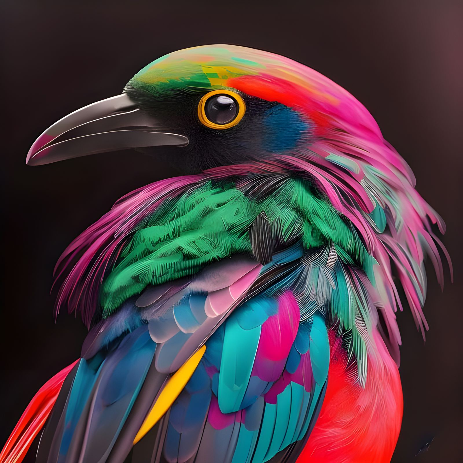 Colorful Neon Bird Portrait in Digital Art Style