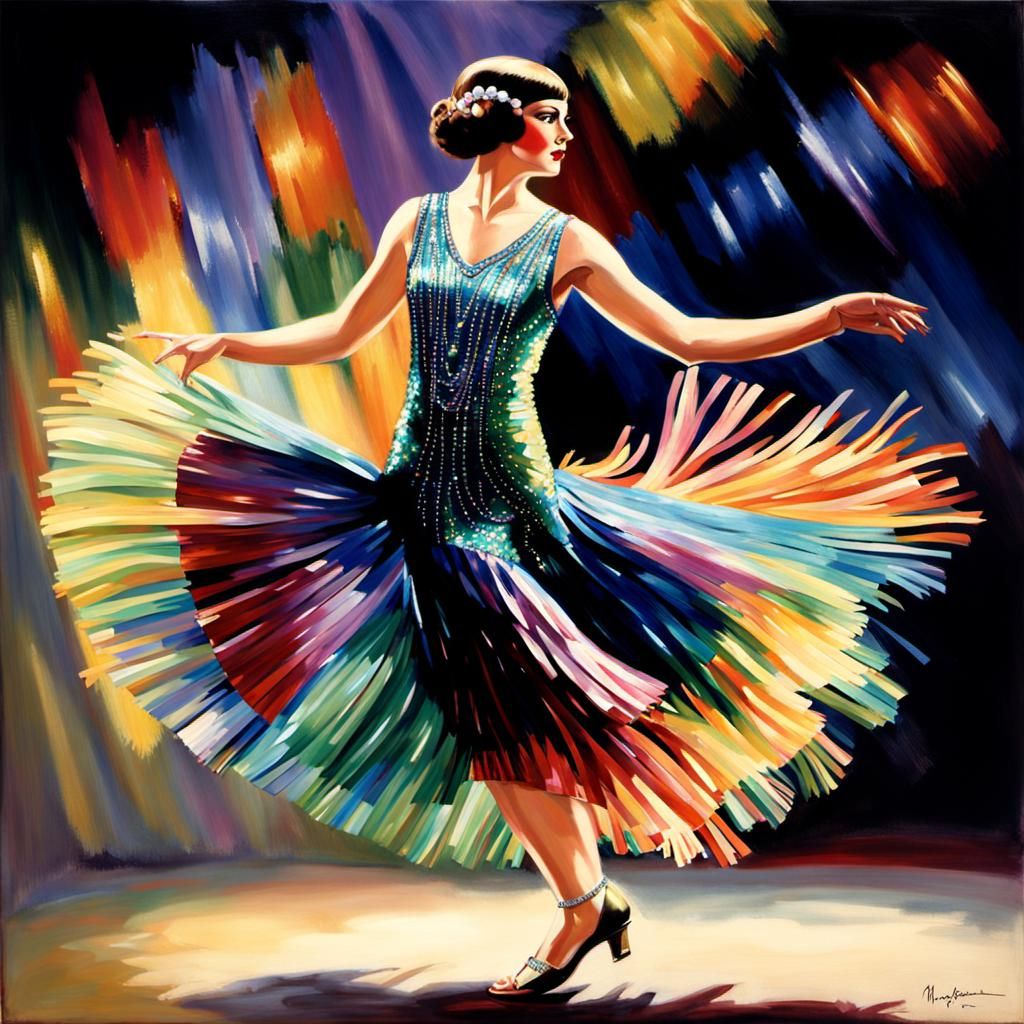 Shimmering Iridescent 1920s Dress on Stage