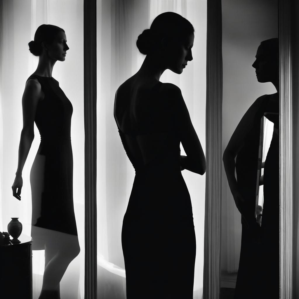 Surreal Double Exposure: Thin Woman in Silhouette