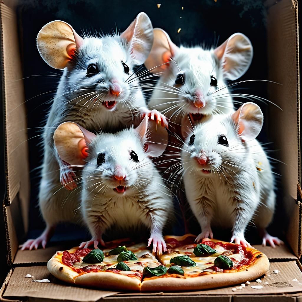 Delightful Mice Enjoying Pizza: Matte Painting