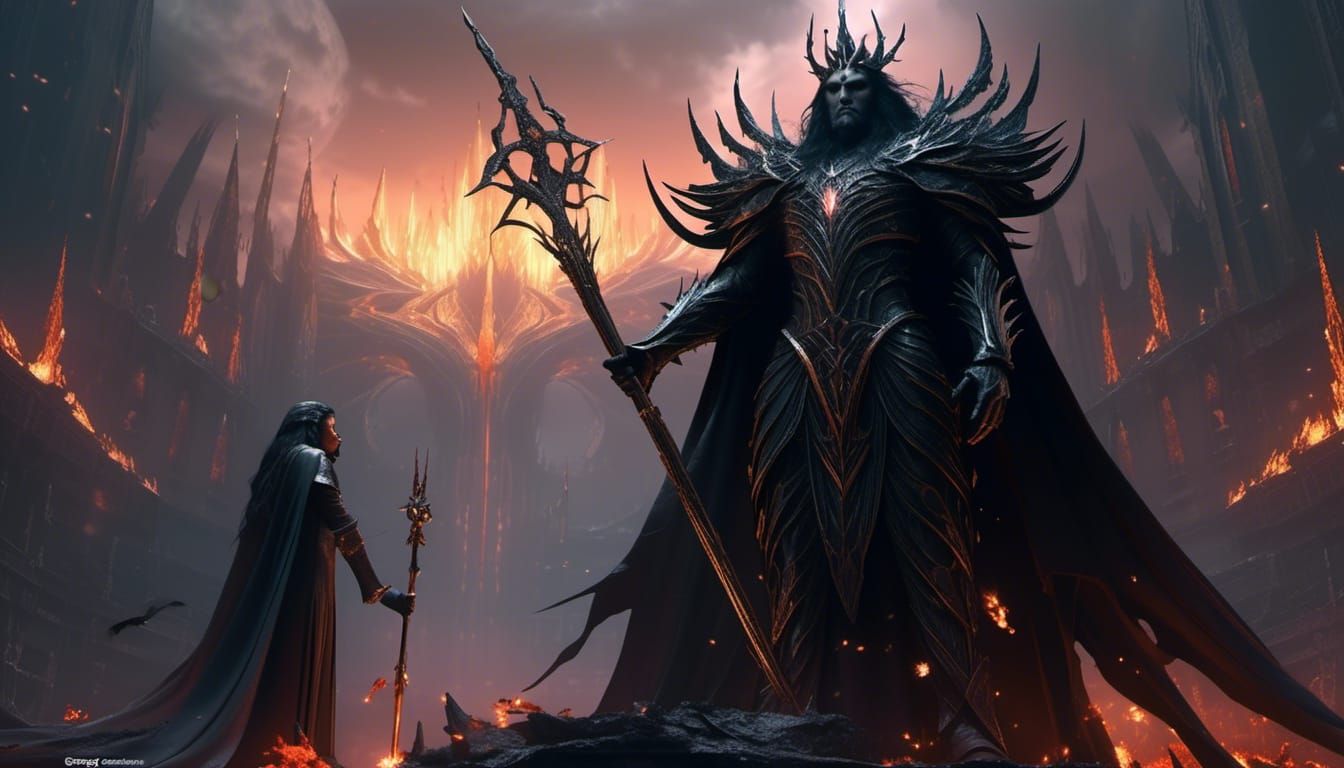 the dark lord Morgoth facing Fingolfin