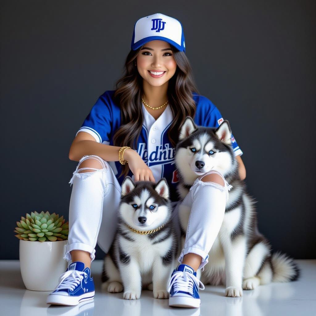 Confident Woman with Puppy in Modern Style