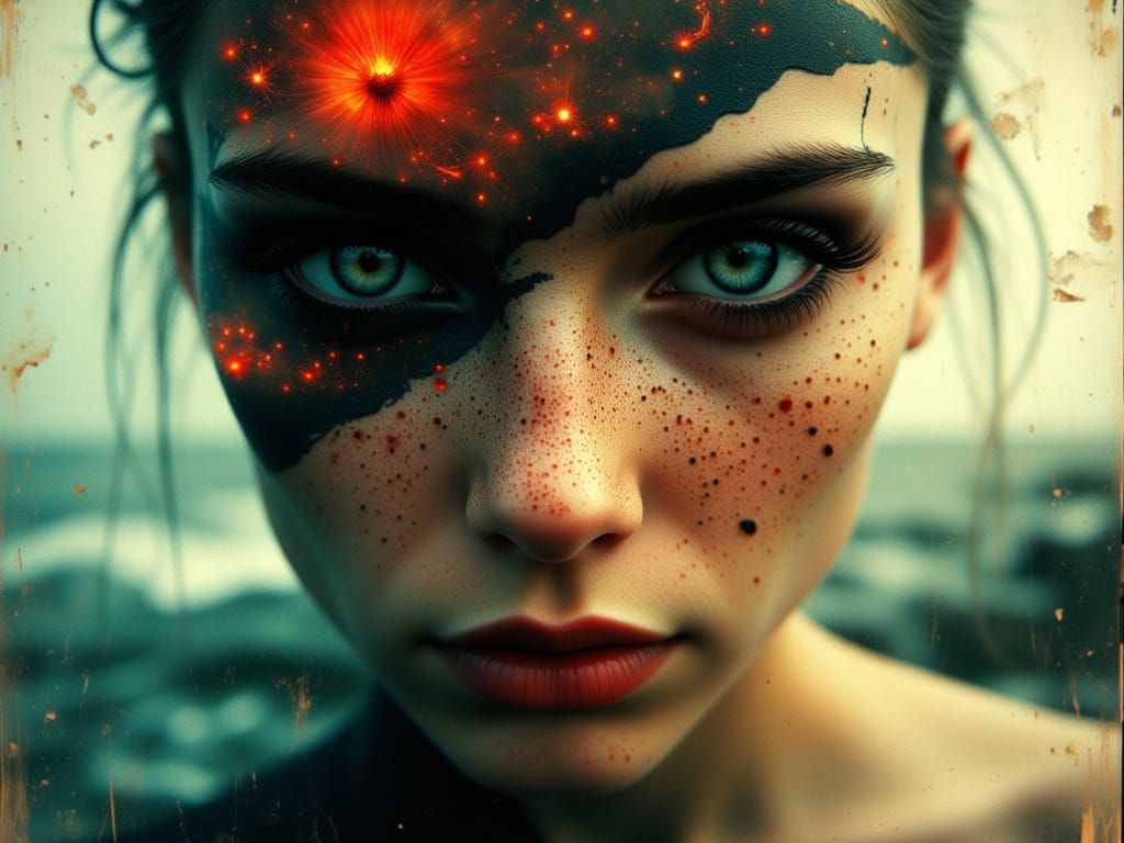 Man's Emotional Portrait Amidst Stormy Ocean