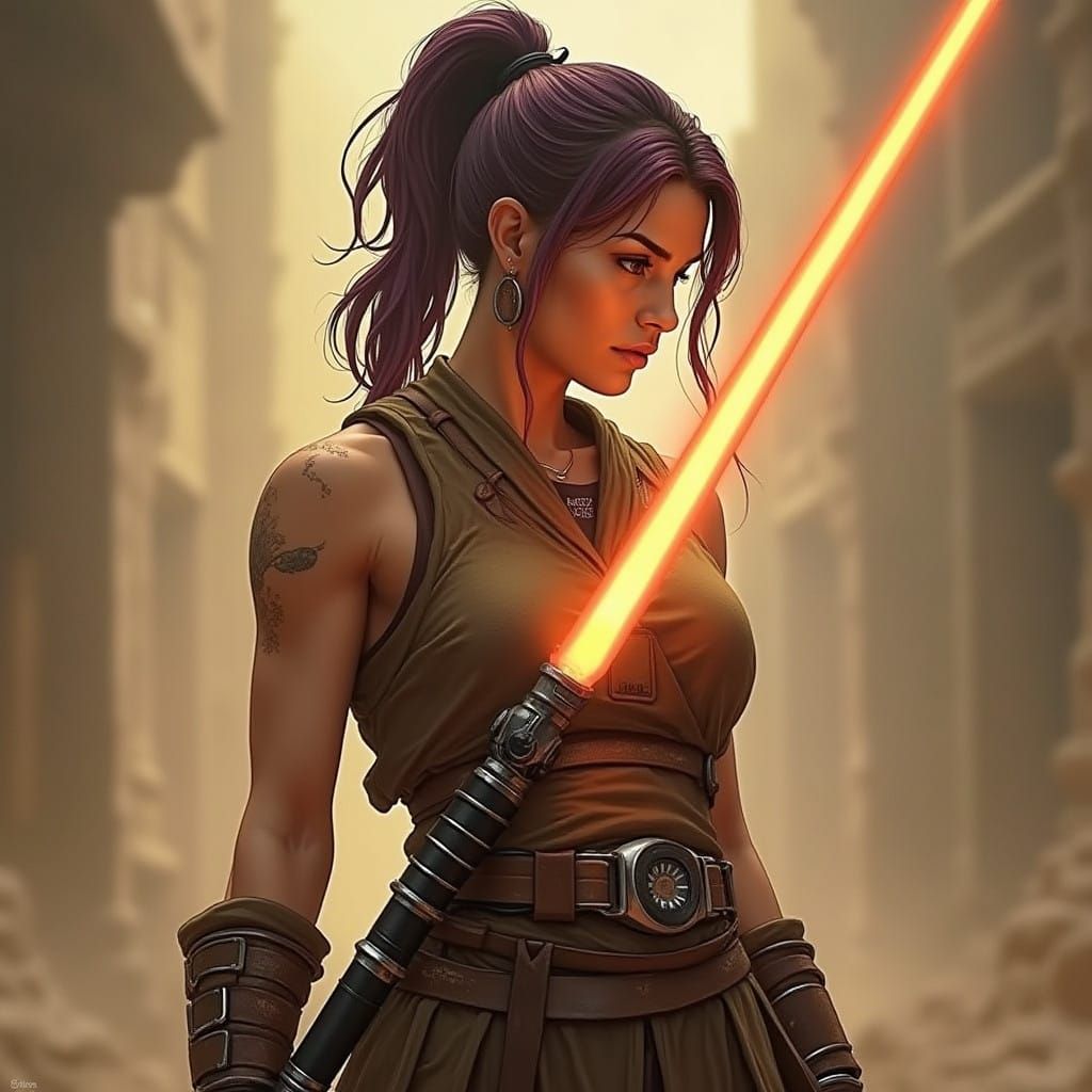 Cyberpunk-Inspired Female Jedi Warrior