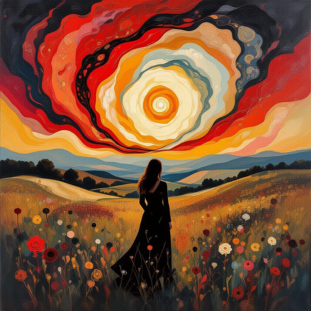 Dreamlike Landscape with Woman in Neo-Impressionist Style