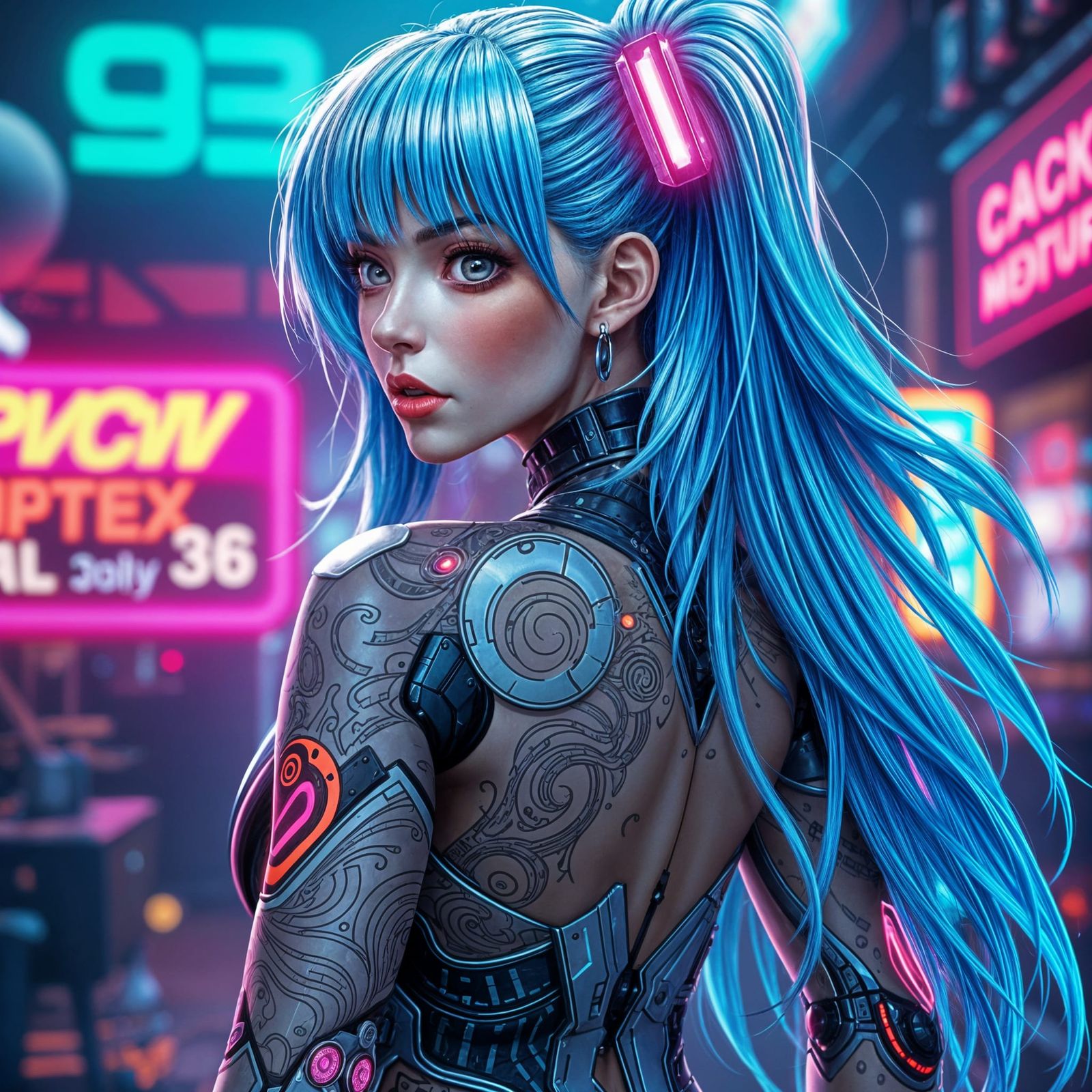 Cyberpunk Android with Blue Hair, Anime Style