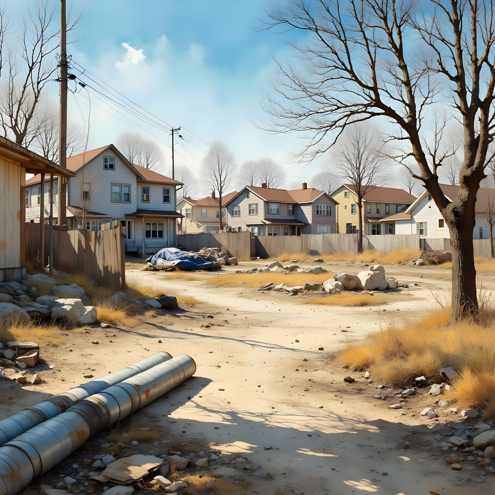 Abandoned Construction Site in a Suburban Landscape