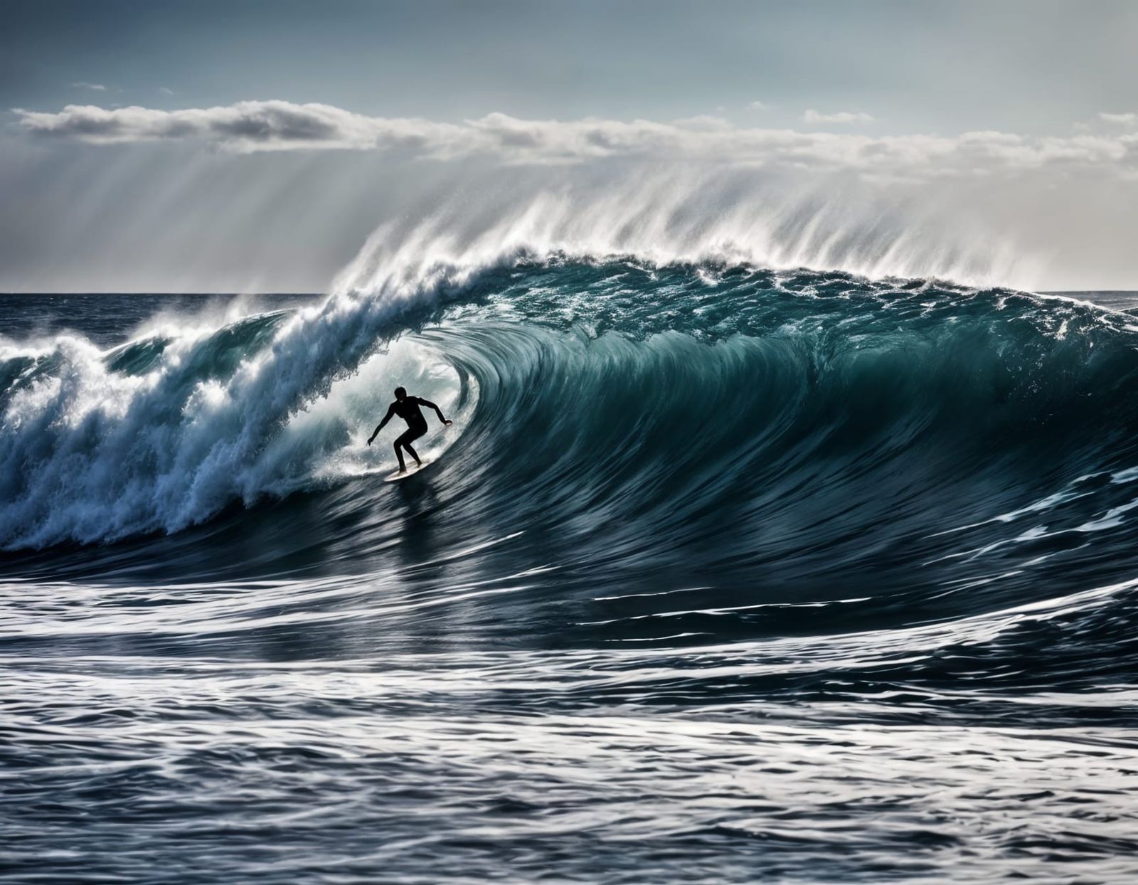 Sun-Kissed Surfer Riding a Long Wave