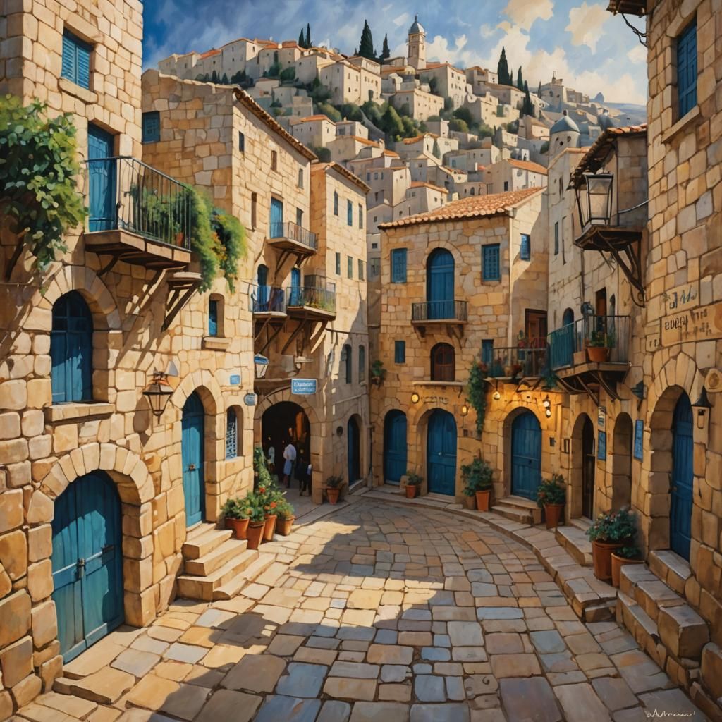 Tzfat, Israel: Impressionistic Marketplace Scene