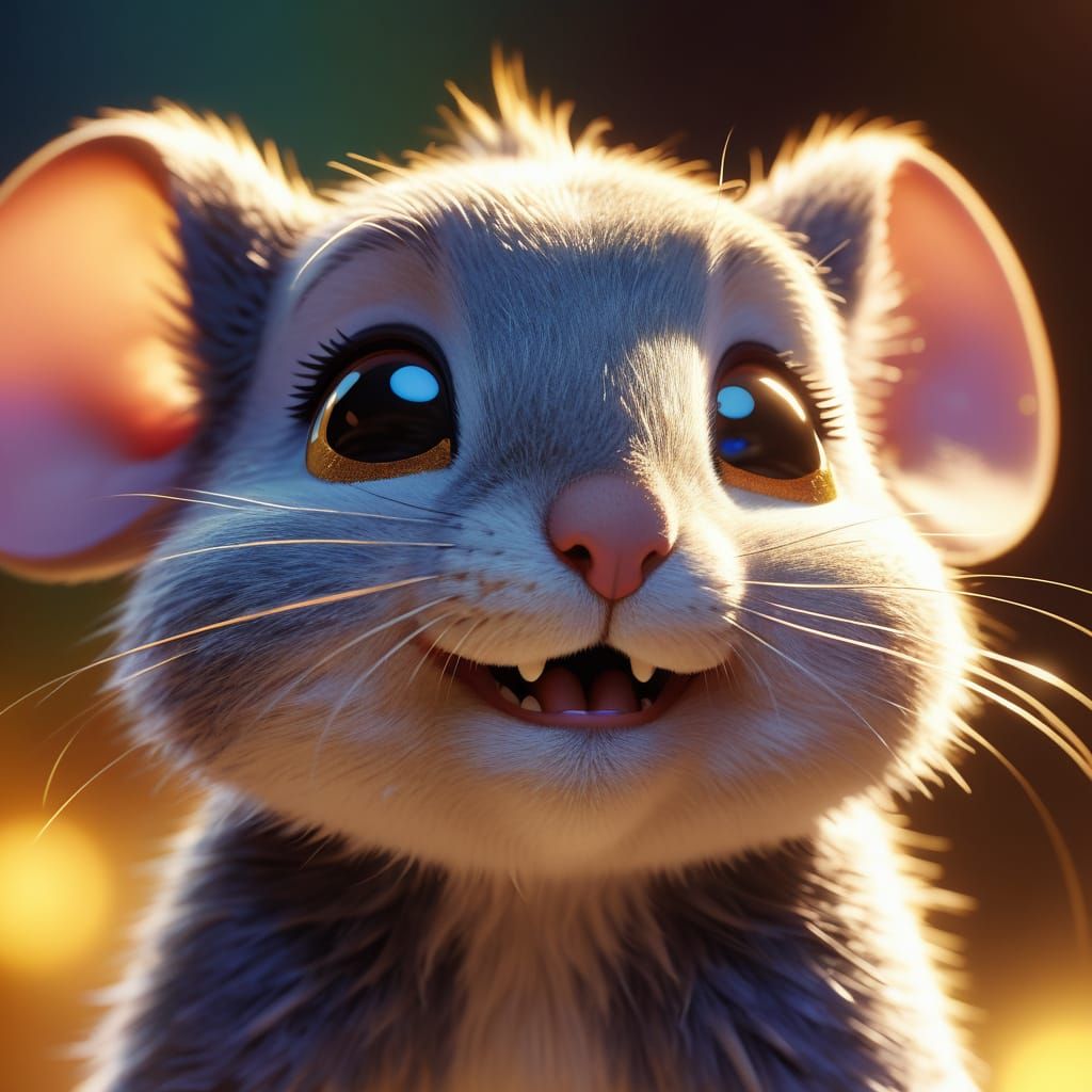 Shy Mouse Close-Up in Pixar Cartoon Style