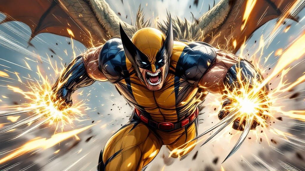 Wolverine Battles Dragon in Dynamic Anime Action Art