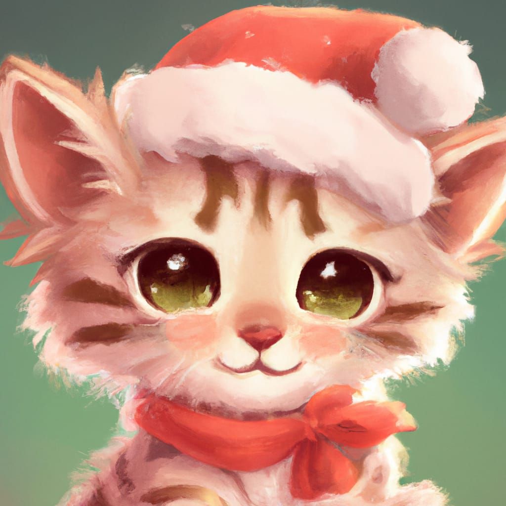 Chibi Kitten Portrait with Santa Hat