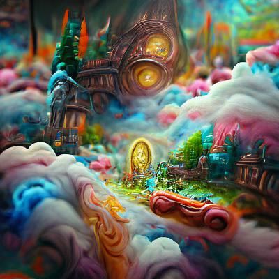 Ethereal Nostalgic Fantasy Landscape in Gouache and Oils