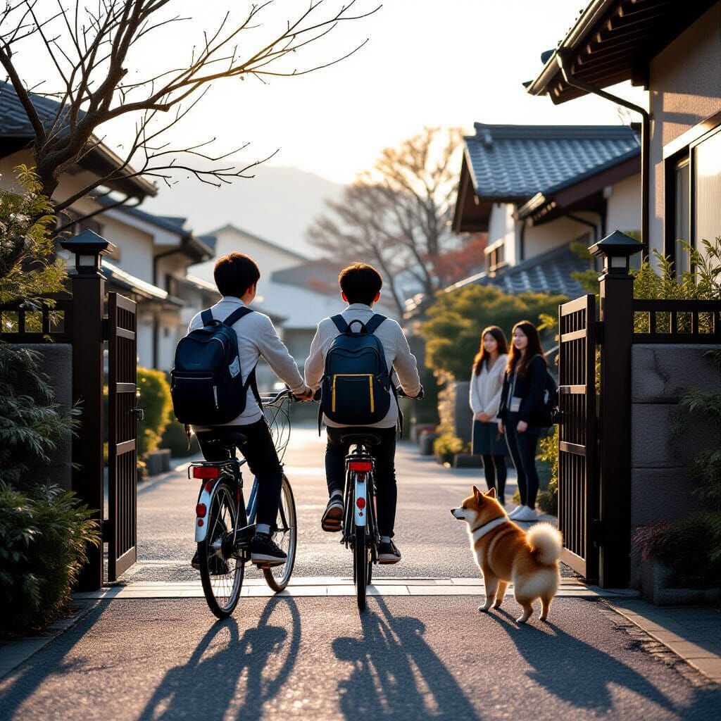 Teenager Bids Farewell on Bicycle in Old Japanese Film Style