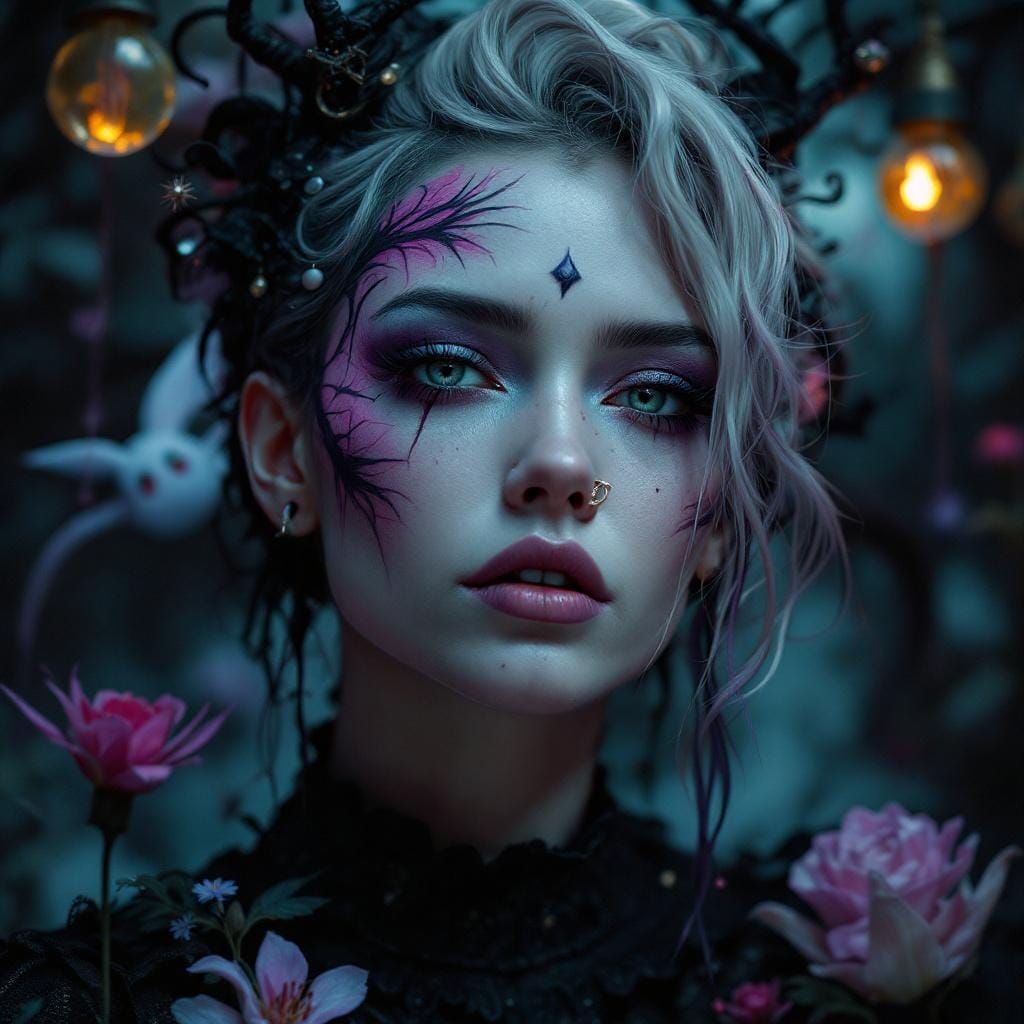 Dramatic Portrait with Piercings in Dark Fantasy Style