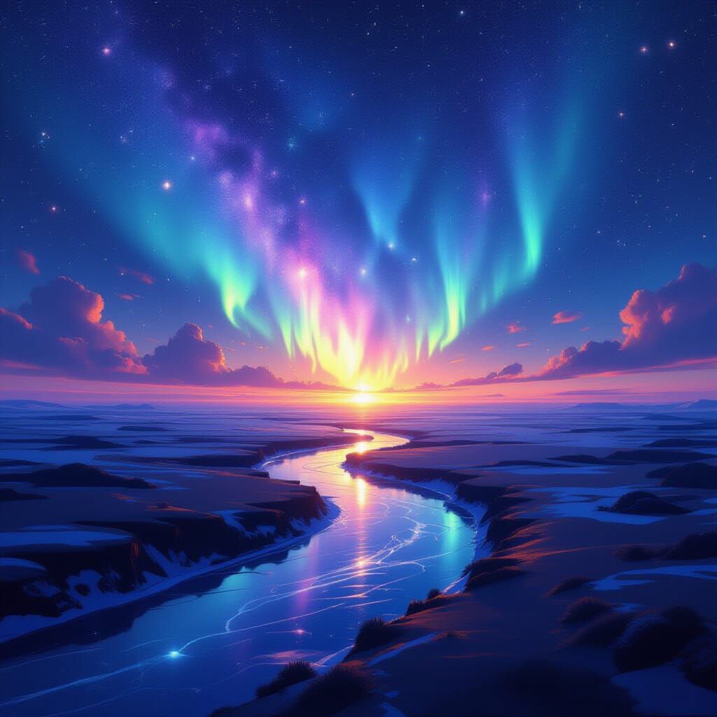 Cosmic Horizon with Flowing Stars and Radiant Auroras