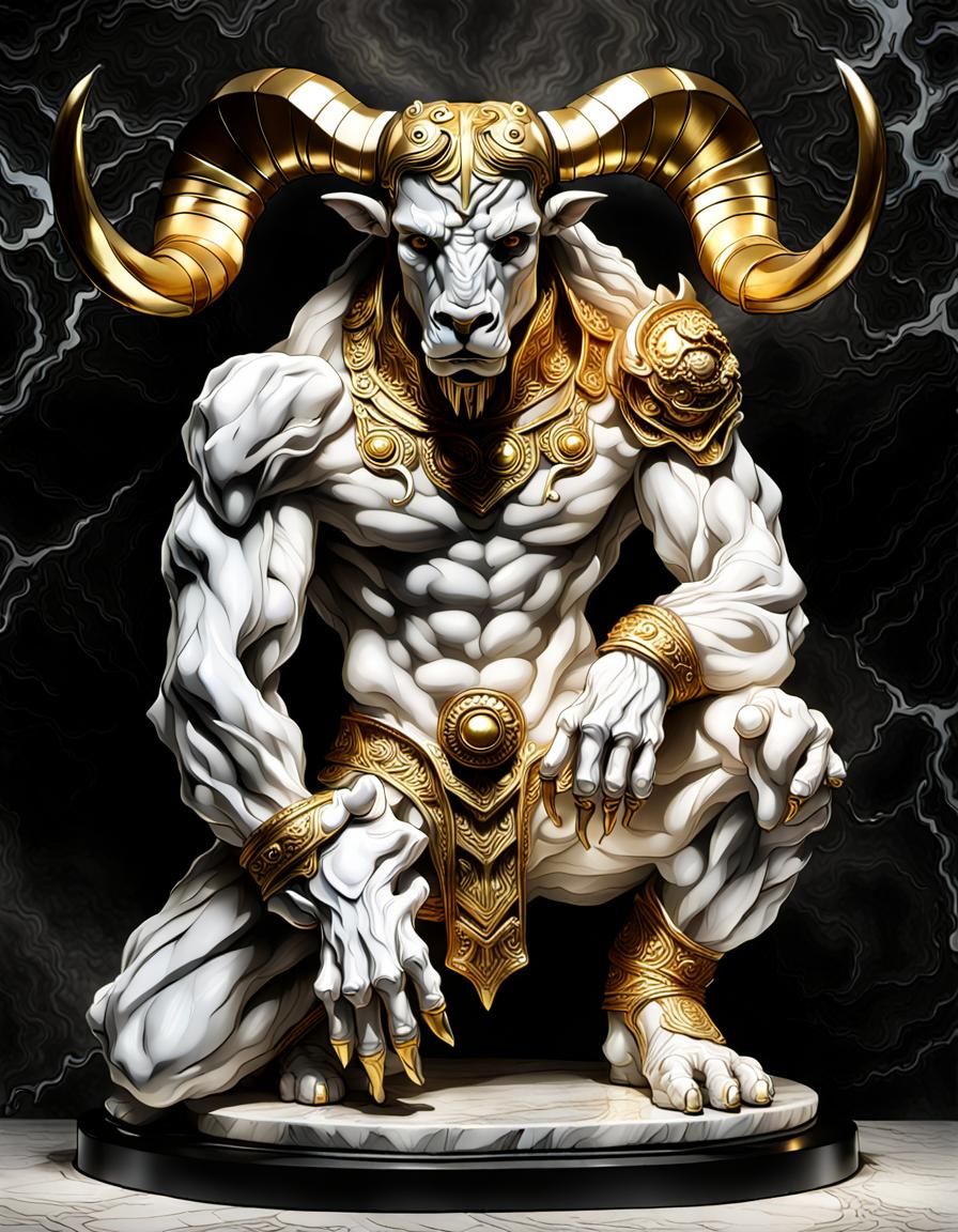 Intricate Marble Minotaur Statue in Art Deco Style