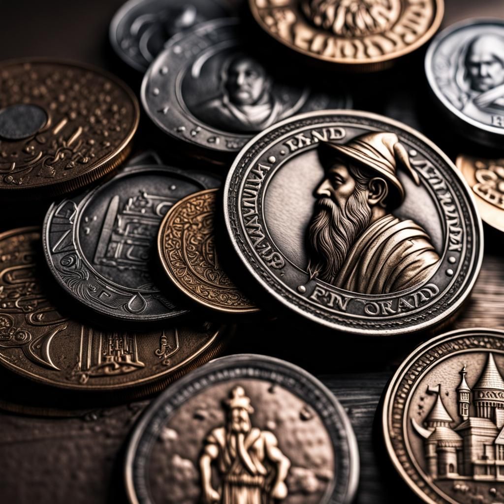 Hyperrealistic Financial Wizard Coins in High Definition