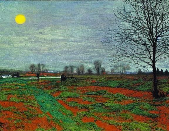 Dramatic Landscape Painting with Colorful Sky