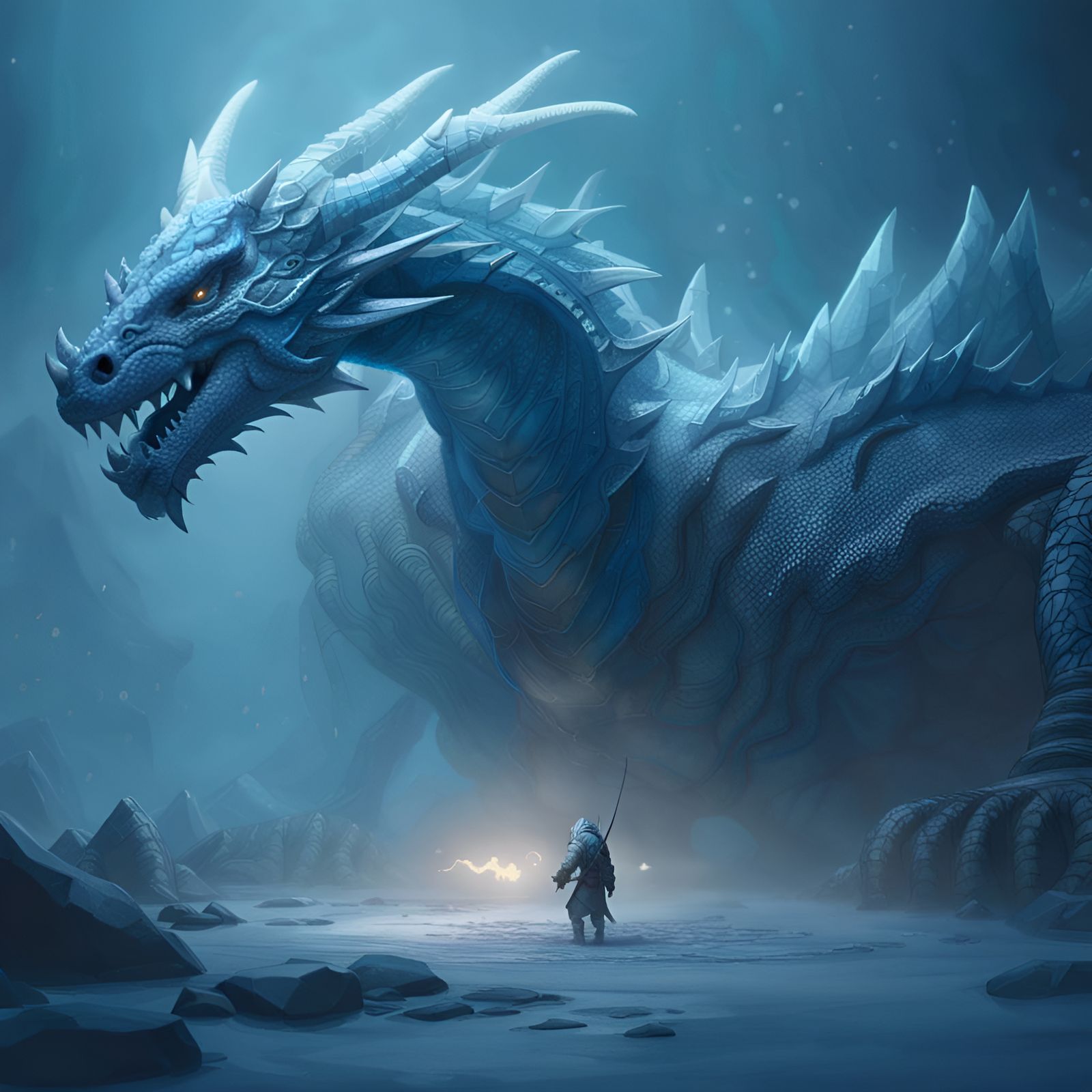 Icy Dragon in Fog: Dark Fantasy Concept Art
