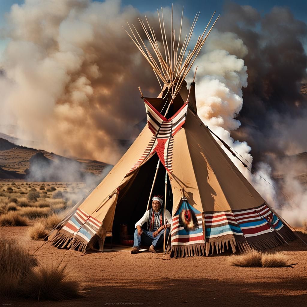 Vintage Native American Teepee Camp Setup