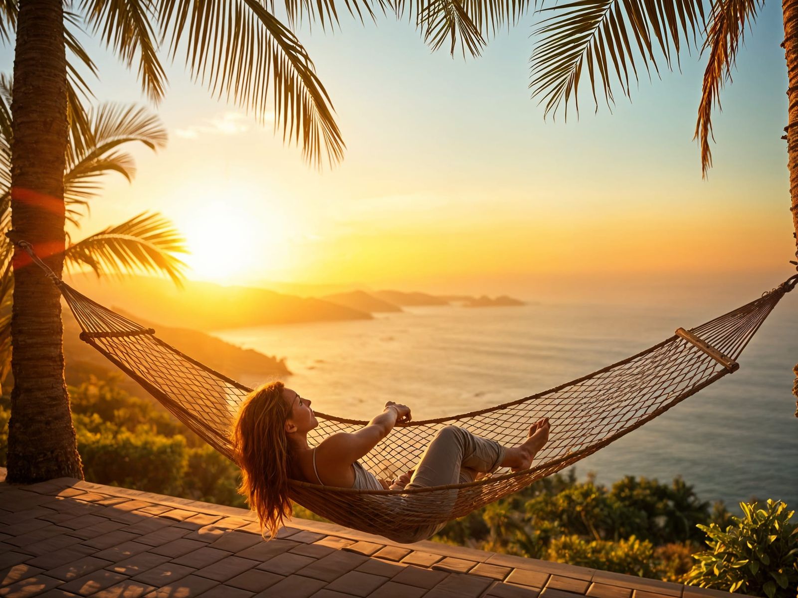 Woman in Hammock at Sunset: Golden Hour Photography