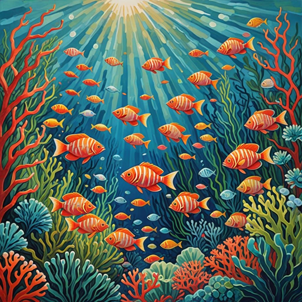 Epic Tropical Paradise in Vibrant Gouache Watercolor Style