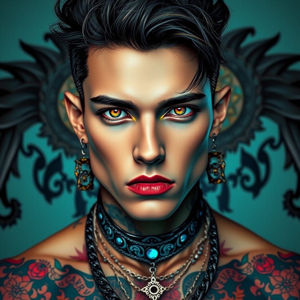 Mysterious Androgynous Warrior in Bold Futuristic Realism