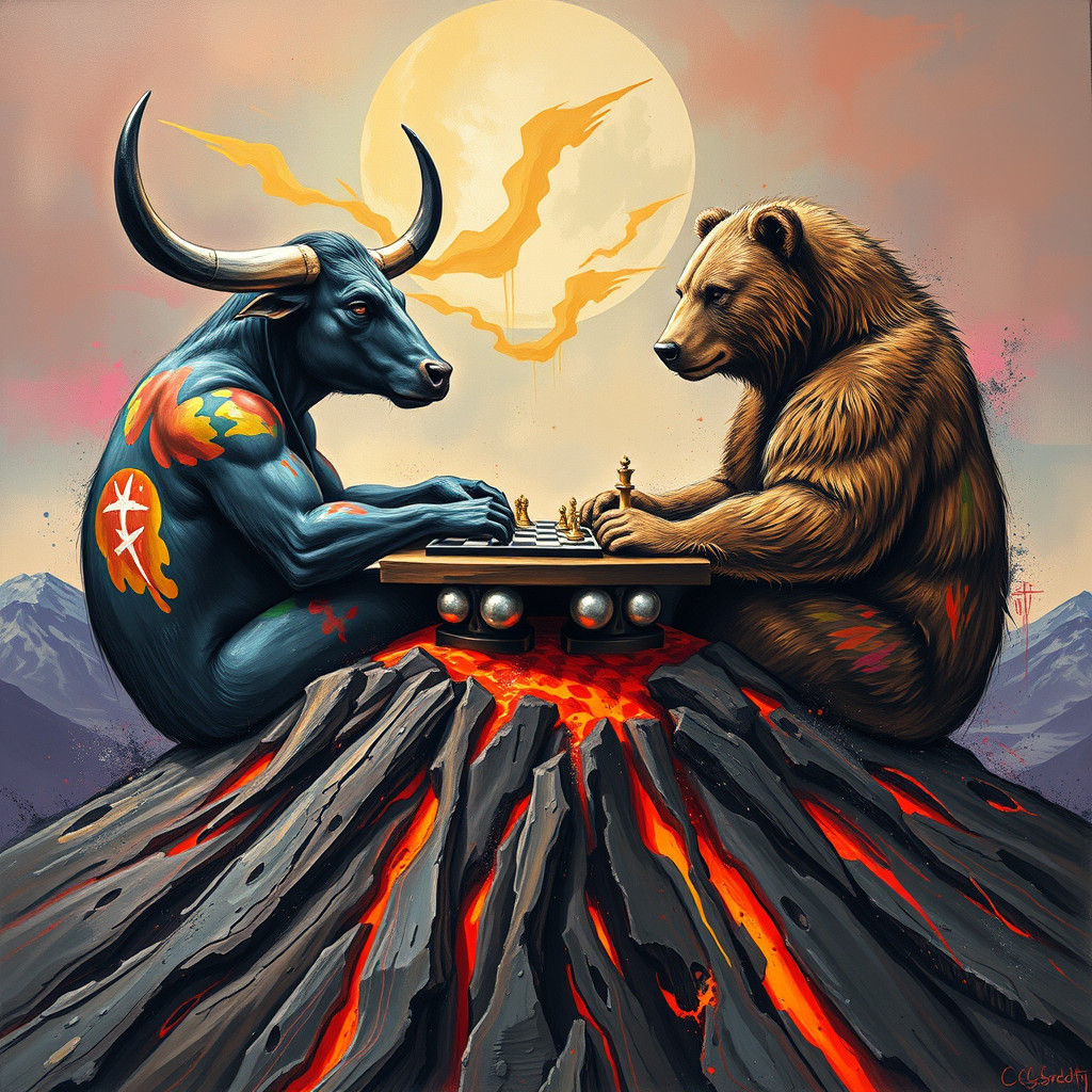 Chess Game on Volcano in Graffiti Art Style