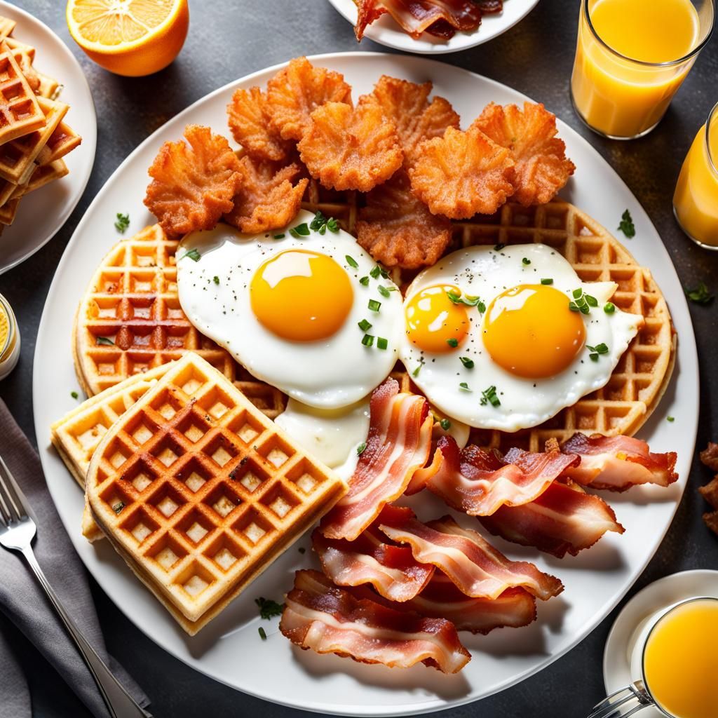 Giant American Breakfast Still Life, Artgerm Style